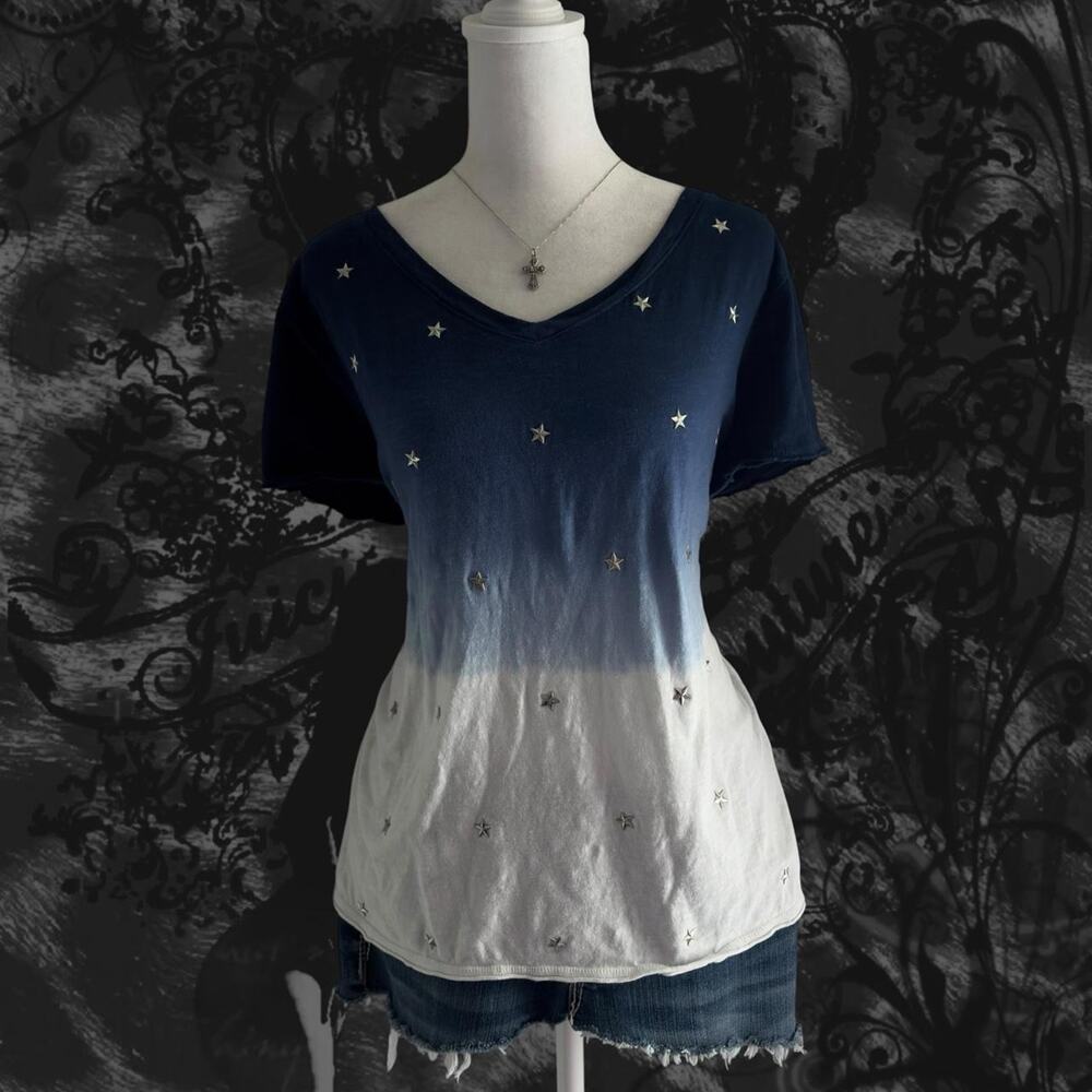 silver stars studded dark navy to white ombre grunge punk industrial core top